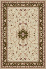 Covor Model Lotos 523-130, Marime 60 x 110 cm, Crem, Verde, Inaltime Fir 8 mm, Antialergic, Polipropilena, Living, Dormitor, Sufragerie, Birou