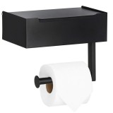 Suport hartie igienica din otel cu sertar depozitare, sistem montare inclus, 22cm, negru bej Household NewTrend