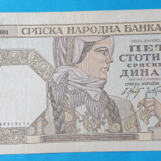 Bancnota - Jugoslavia 500 Dinari 1941 - circulata in stare foarte buna