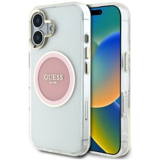 Husa iPhone 16 originala Guess IML Metal Colored Circle MagSafe, roz, GUHMP16SHTDRCEDP foto