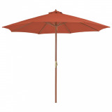 Umbrelă de exterior cu st&acirc;lp din lemn, 300 cm, teracotă