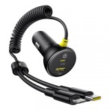 Incarcator Auto USB-C / Lightning Baseus Circular, 60W, 3A, 1 x USB-A - 1 x USB-C, Negru C00035902121-00