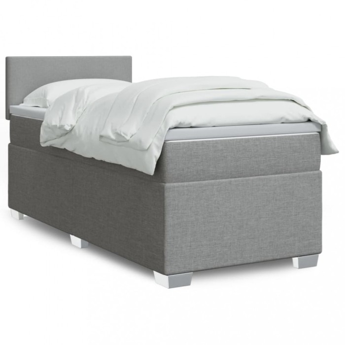 Gossi pat box spring cu saltea, gri deschis, 90x200 cm, textil