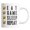Cana alba personalizata &quot;EAT, GAME, SLEEP, REPEAT&quot;, INOVATIX&reg;. 330ml, Oem