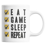 Cana alba personalizata &quot;EAT, GAME, SLEEP, REPEAT&quot;, INOVATIX&reg;. 330ml, Oem