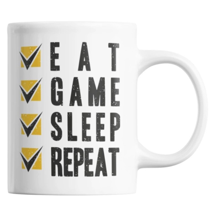 Cana alba personalizata &quot;EAT, GAME, SLEEP, REPEAT&quot;, INOVATIX&reg;. 330ml