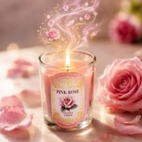 Lumanare parfumata cu aroma de trandafir, in pahar de sticla, 8 ore ardere, roz, CMCLASS