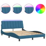 Cumpara ieftin Cadru de pat cu LED fara saltea, Hanko, albastru, 140x200 cm, catifea