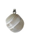 Pandantiv cu Agata Alba Dungata, agatatoare metalica argintie, Alba, 2 cm, RavariuArt