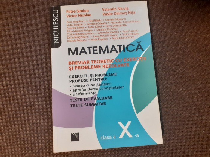 PETRE SIMION VALENTIN NICULA MATEMATICA PENTRU CLASA A X A EXERCITII SI PROBLEME REZOLVATE BREVIAR TEORETIC
