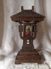 Troita veche Cruce de masa neobrancovenesc lemn sculptat manual foto