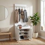 Cuier cu Pantofar Adore Porto Aero, cu Sertar, Alb - Natur, 73x187x36 cm