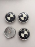 Capace Janta BMW 69mm/65mm Alb/Negru - Set 4 Bucati - Plastic + Metal