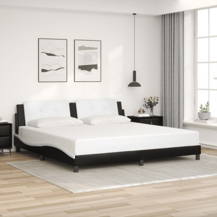 Cadru de pat cu tăblie negru și alb 200x200cm piele artificială