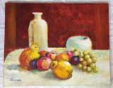 P54. Tablou, Glastra cu fructe, 2019, acrilic, ne-inramat, 40x50cm, RavariuArt, Natura statica, Realism