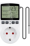 1 bucată priză cu termostat digital pentru temperatură AC 230V cu sondă senzor, priză termostat pentru &icirc;ncălzire și răcire cu temporizator, &icirc;ntrerupăt