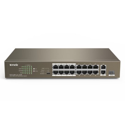 Switch 24 porturi PoE 10/100 Mbps, 2 porturi RJ45 Gigabit, 1 port SFP Gigabit - TENDA TND-TEF1126P-24-250W-V30 SafetyGuard Surveillance foto