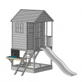 Casuta Summer Adventure cu loc de nisip, tobogan, leagan, modul sport, bucatarie, Wendi Toys