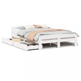 Cumpara ieftin Cadru de pat fara saltea, alb, 140x190 cm, lemn masiv de pin