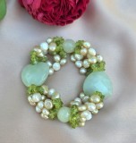 BRATARA VINTAGE ELASTICA CU JAD, CITRIN PERIDOT SI PERLE DE CULTURA