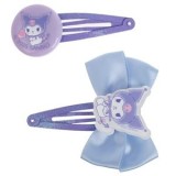Agrafe de par pentru copii cu funda si glitter, 2 buc, 6 cm, lila si bleu, model Kuromi, CMCLASS