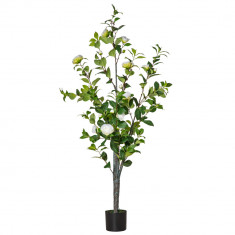 HOMCOM Planta Artificiala Arbore Camelia 150 cm cu Ghveci si 25 Flori, Planta Artificiala de Interior si Exterior