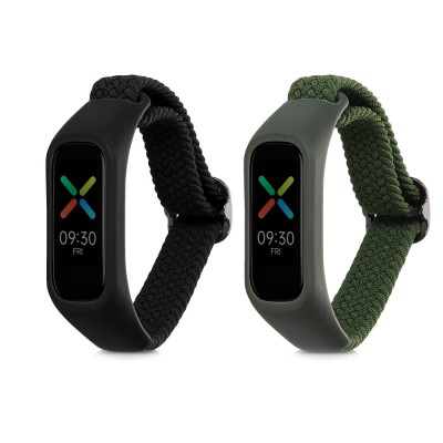 Set 2 Curele pentru Oppo Band Sport, Kwmobile, Negru/Verde, Nylon, 59521.01 foto