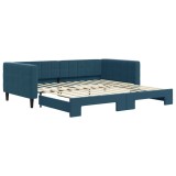 Cumpara ieftin Pat de zi cu extensie, albastru, 100x200 cm, catifea