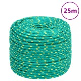 VidaXL Fr&acirc;nghie de barcă, verde, 10 mm, 25 m, polipropilenă