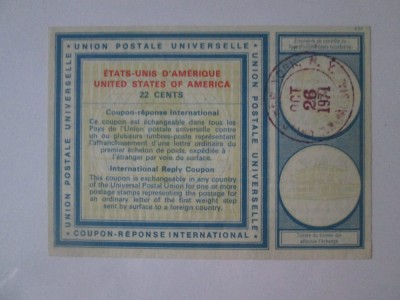 USA cupon evaluat 22 Cents 1971 IRC-Cupon raspuns international foto