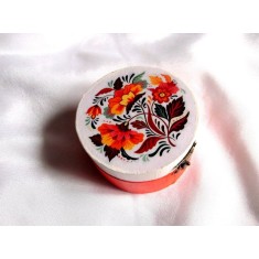 Cutie lemn decorata flori stilizate portocalii 39885
