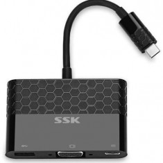 Adaptor SSK SHU-C025, USB-C - VGA/USB-C/USB-A (Negru)