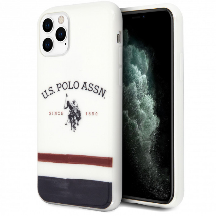 Husa TPU U.S. Polo Tricolore Blurred pentru Apple iPhone 11 Pro, Alba USHCN58PCSTRB