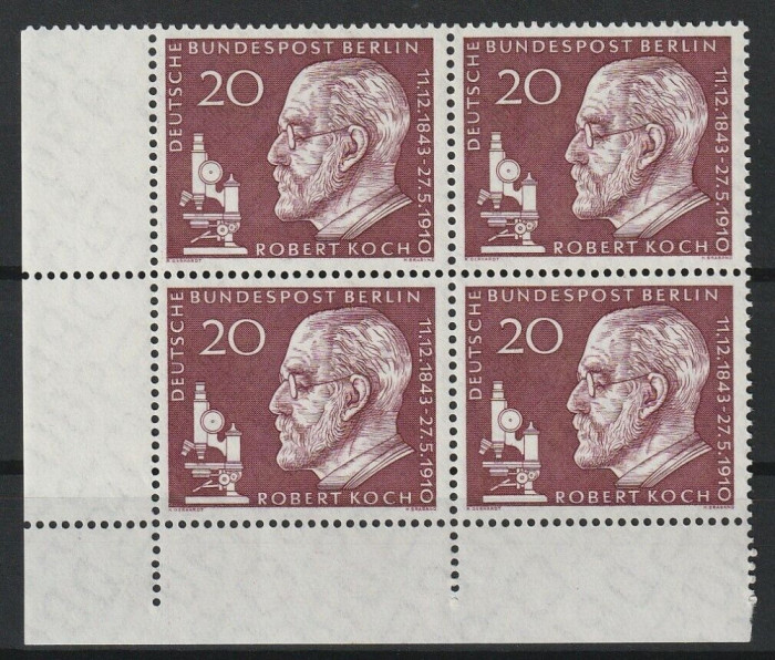 GERMANIA BERLIN 1960 , CERCETATORI , CASTIGATOR NOBEL , ROBERT KOCH , BLOC MNH