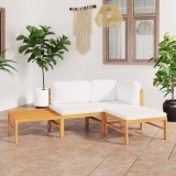 Cumpara ieftin Set mobilier grădină cu perne crem, 4 piese, lemn masiv de tec