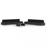 Set mobilier gradina Gossi, 9 piese, poliratan negru, perne incluse