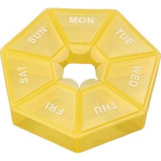Cutie separator medicamente cu zilele saptamanii, flippy, plastic, 7 compartimente, galben