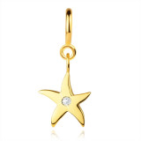Pandantiv pentru brățară din aur de 14K &ndash; o stea de mare cu zircon transparent, inel cu arc