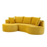 Canapea Gomyway Home Catifea Reiată Galben Mustar Curbata 250x152x82 cm Capacitate 250kg