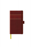 Agenda nedatata A5 Castelli, coperta rigida rosu/auriu, elastic rosu, dictando ivory, cutie eleganta neagra