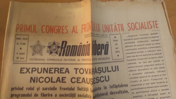 Ziarul Rom&acirc;nia Liberă, Anul 32, Nr.9200, 24 mai 1974 - Ceaușescu, Internațional