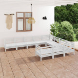 VidaXL Set mobilier de grădină, 10 piese, alb, lemn masiv de pin