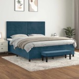 vidaXL Pat box spring cu saltea, albastru &icirc;nchis, 180x200 cm, catifea 3137921
