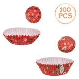 Forme de copt pentru cupcake din h&acirc;rtie, roșii, cu model om de turtă dulce, &Oslash;10,5 cm, 100 buc, CMCLASS