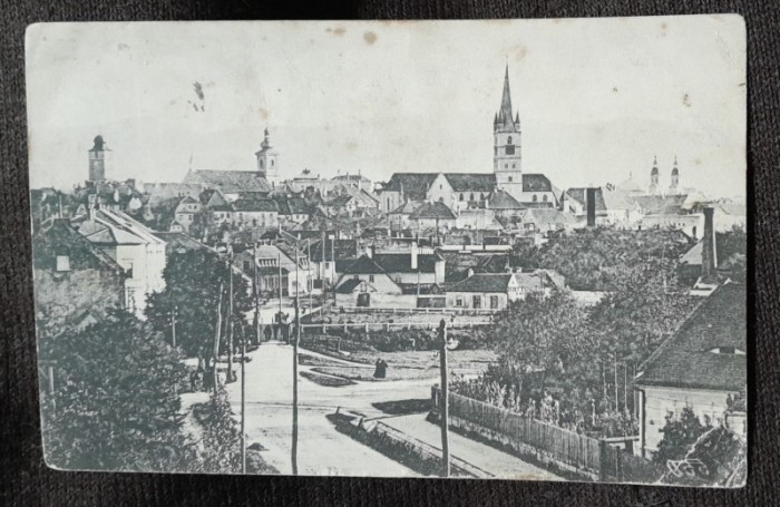 Carte postala, Sibiu vedere generala, 1917