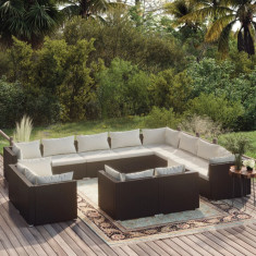 vidaXL Set mobilier de grădină cu perne, 12 piese, negru, poliratan foto
