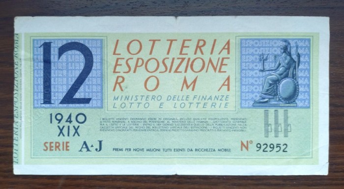 Bilet loterie Italia 1940