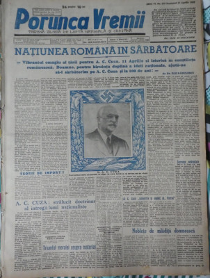 Porunca Vremii, 11 aprilie 1937, nr. omagial A. C. Cuza, ziar legionar, 24 pag. foto