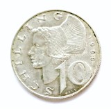 AUSTRIA 10 SCHILLING 1969 ARGINT XF