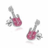 Cercei din argint 925 - chitară cu smalţ lucios, roz